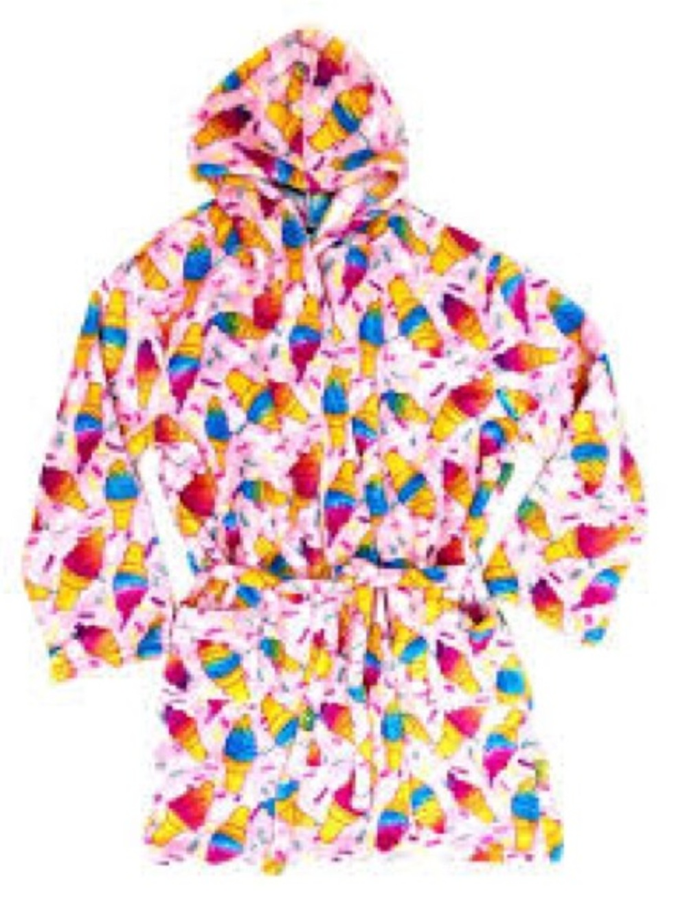 Kids Pink Ice Cream Print Hooded Pajama Robe
